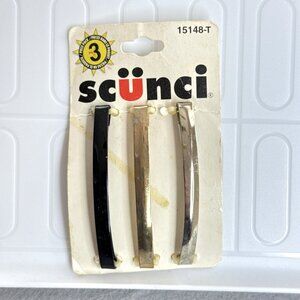 Vintage Y2K Scunci Hair Clips Barrettes Black Gold Silver 15148-T 1999 READ